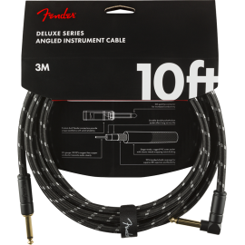FENDER 10 FT DELUXE SERIES INSTRUMENT CABLE BLACK TWEED - CAVO JACK DRITTO  JACK ANGOLARE 3 MT. NERO TWEED